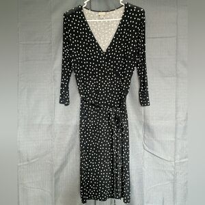 Elegant Black and White Polka Dot Wrap Dress